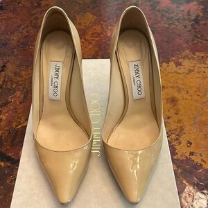 EUC Jimmy Choo Romy 100 patent leather nude pump size 39 (8.5 US)